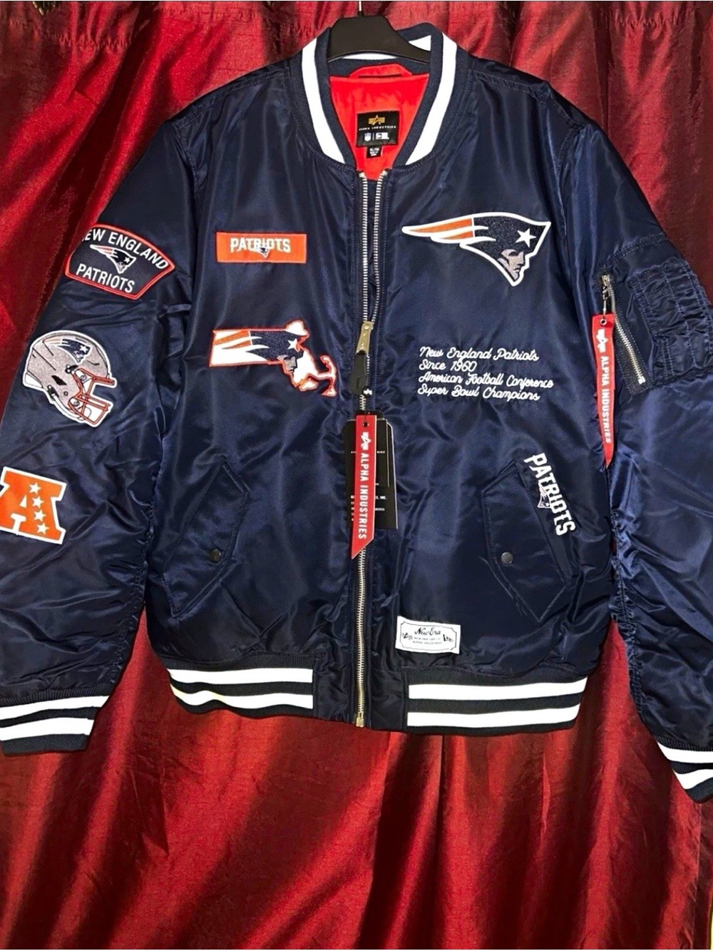 Alpha Industries Navy Blue New England Patriots Bomber Jacket